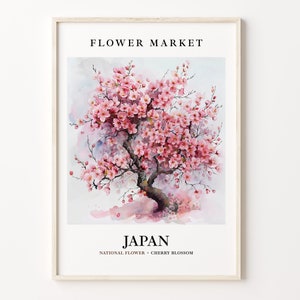 Cherry Blossom Art Print, Japan National Flower, 1960's Wall Art, Neutral Botanical Pastel Artwork, Japan Flower Market, C31-551