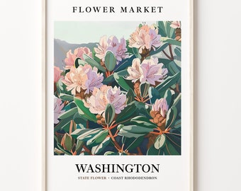 Coast Rhododendron Art Print: Washington State Flower, Botanical Wall Decor