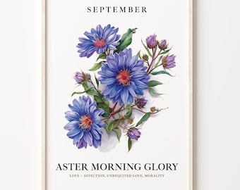 September Flower Market Art Print: 1960s Aster Morning Glory Poster
