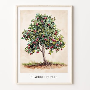 Botanical Blackberry Tree Art Print: Nature-Inspired Wall Decor