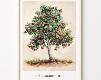 Botanical Blackberry Tree Art Print: Nature-Inspired Wall Decor