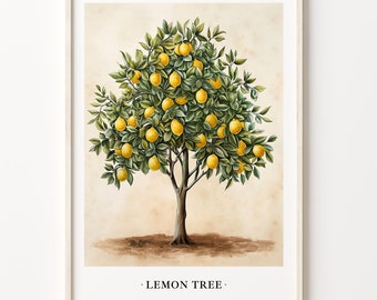 Botanical Lemon Tree Art Print: Kitchen Citrus Decor