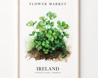Shamrock Art Print: Ireland National Flower, Botanical Pastel Decor