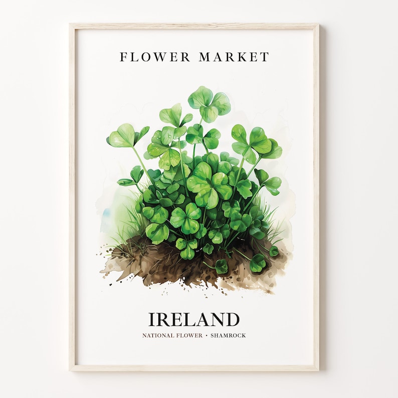 Shamrock Art Print: Ireland National Flower, Botanical Pastel Decor image 1