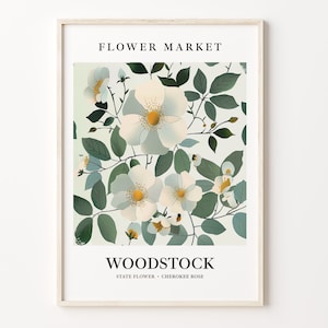Woodstock Georgia Flower Market Art Print, Botanical Pastel Artwork, Cherokee Rose Wall Art, Woodstock City Poster, C31-253