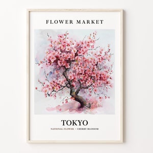 Cherry Blossom Flower Wall Art, Tokyo Japan Flower Market Art Print, Floral Poster Decor, C31-570