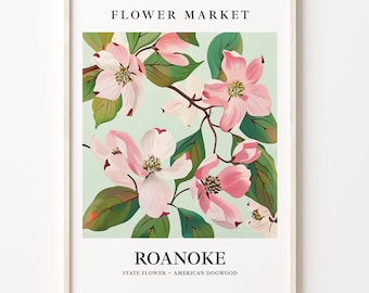 Roanoke Virginia Flower Market Art Print: American Dogwood Botanical Artwork