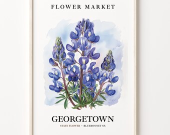 Bluebonnet Flower Market Art Print: Georgetown Texas Botanical Pastel
