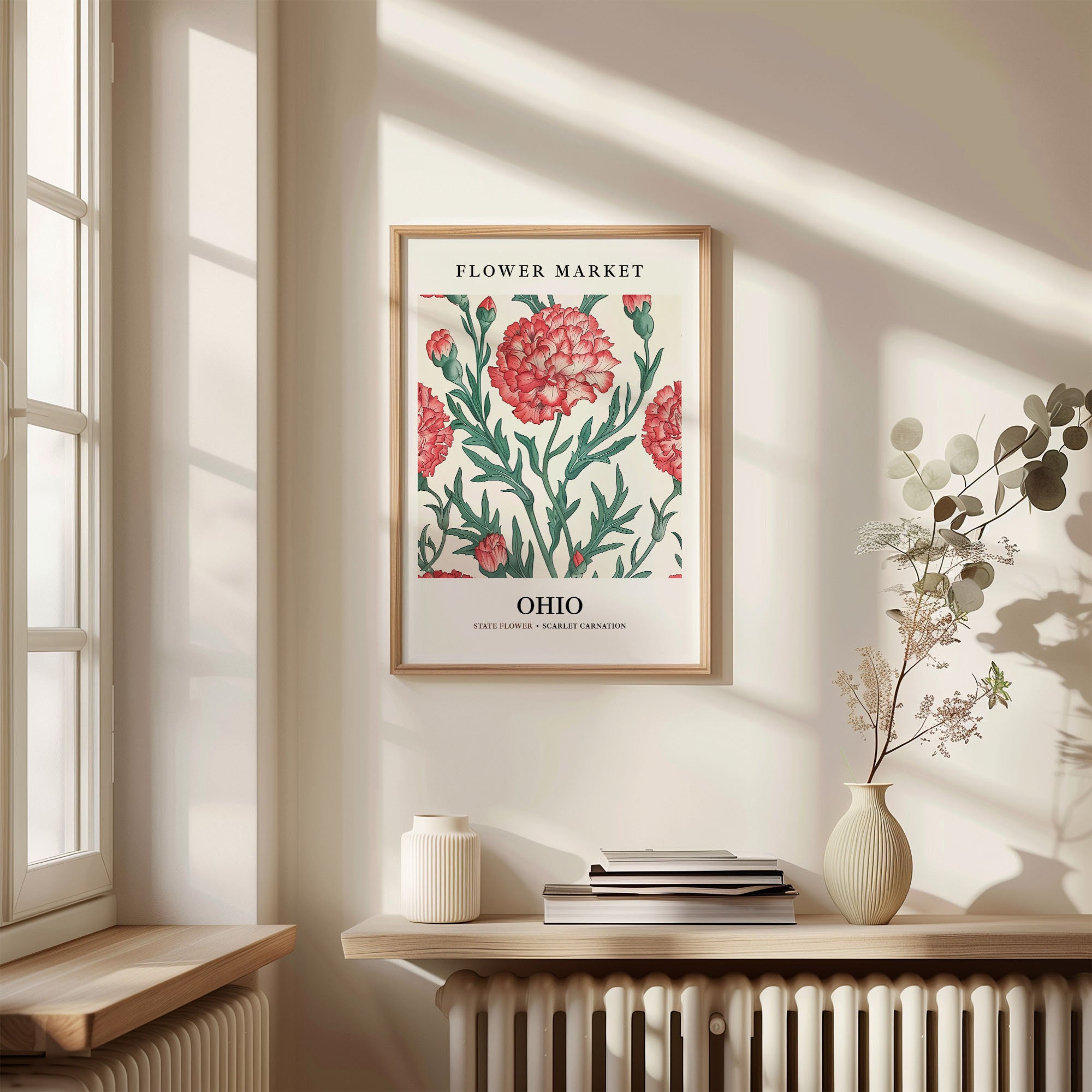 Scarlet Carnation Art Print: Vintage Ohio State Flower Decor - Etsy