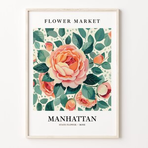 Manhattan New York Flower Market Art Print, Botanical Pastel Artwork, Rose Wall Art, Manhattan Flower Decor, C31-274