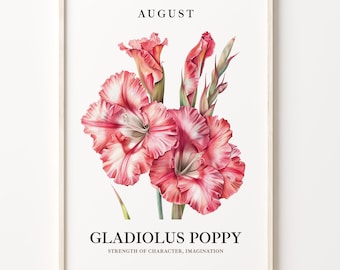 August Flower Art Print: 1960s Gladiolus & Poppy Poster