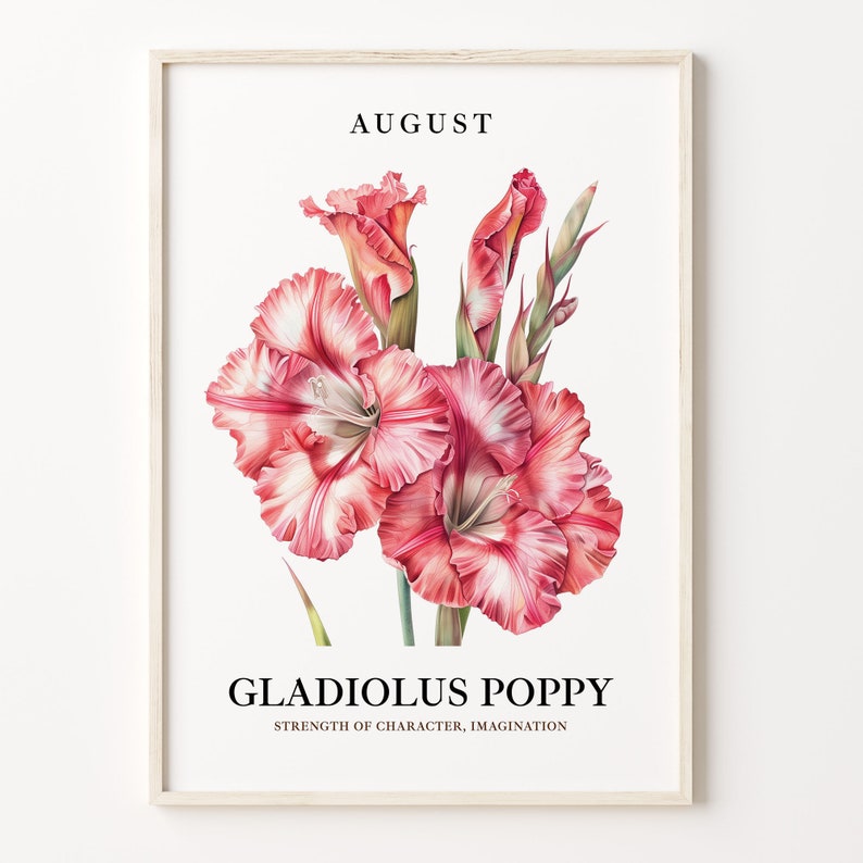 August Flower Art Print: 1960s Gladiolus & Poppy Poster image 1