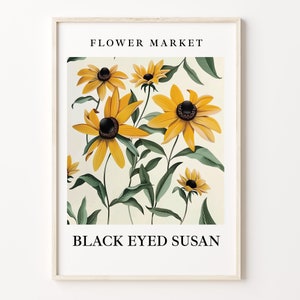 Black Eyed Susan Art Print: Botanical Pastel Floral Illustration