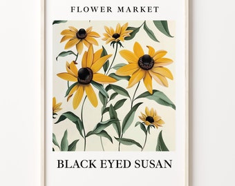 Black Eyed Susan Art Print: Botanical Pastel Floral Illustration