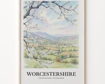 Watercolor Poster, Worcestershire Plum Blossoms on 200 Gsm Matte Paper