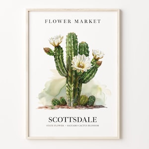 Scottsdale Arizona Blumenmarkt Kunstdruck, Saguaro Kaktus Blüte Wandkunst, Botanisches Pastell Kunstwerk, Scottsdale Blumendekor, C31-155