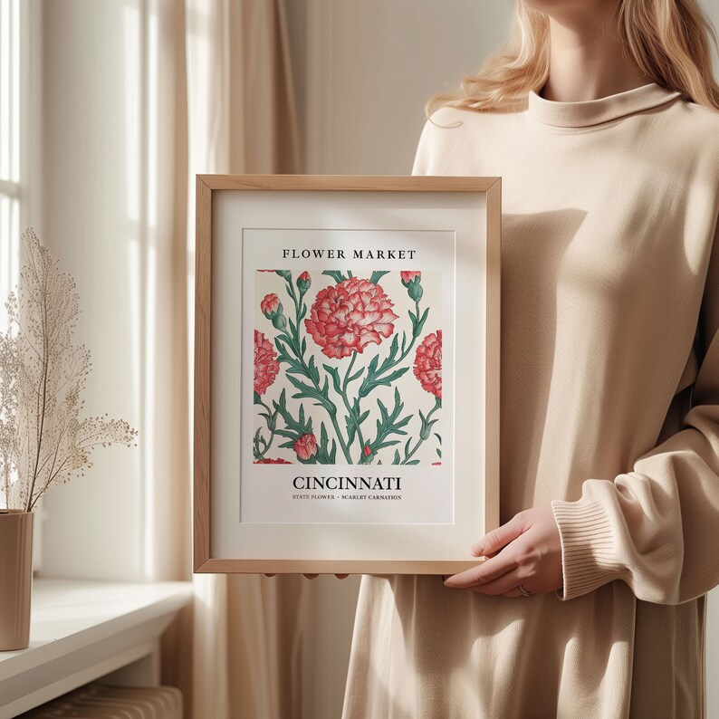 Cincinnati Flower Market Print: Scarlet Carnation Art, Ohio Home Decor 画像 4