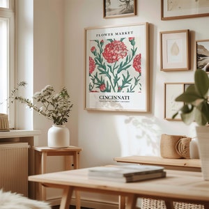 Cincinnati Flower Market Print: Scarlet Carnation Art, Ohio Home Decor 画像 3