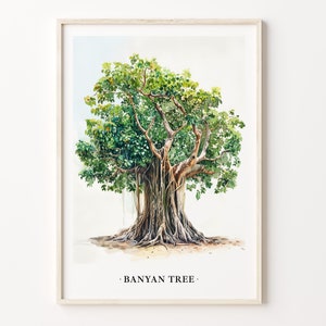 Arte mural de baniano, lámina artística de baniano, póster de naturaleza, decoración grande de baniano, arte mural botánico, C31-437