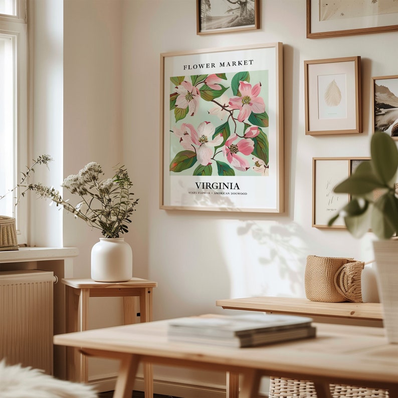 American Dogwood Art Print: Virginia State Flower, Botanical Pastel image 3