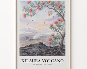 Kilauea Volcano Watercolor Poster, 200 gsm Matte Paper Landscape Art Print