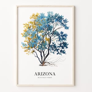 Arizona State Tree Art Print, Blue Palo Verde Tree Wall Art, Arizona State Symbol Artwork, Nature Decor, C31-27
