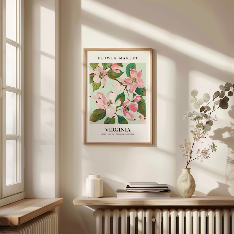 American Dogwood Art Print: Virginia State Flower, Botanical Pastel image 2