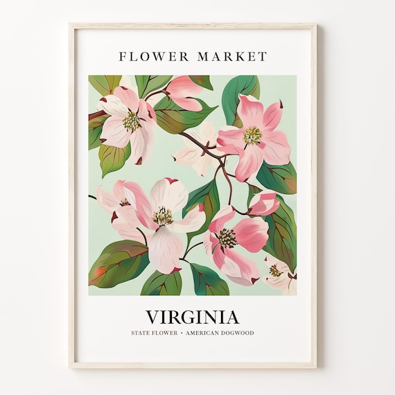 American Dogwood Art Print: Virginia State Flower, Botanical Pastel