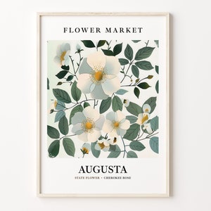 Augusta Georgia Flower Market Art Print: Botanical Rose Wall Decor