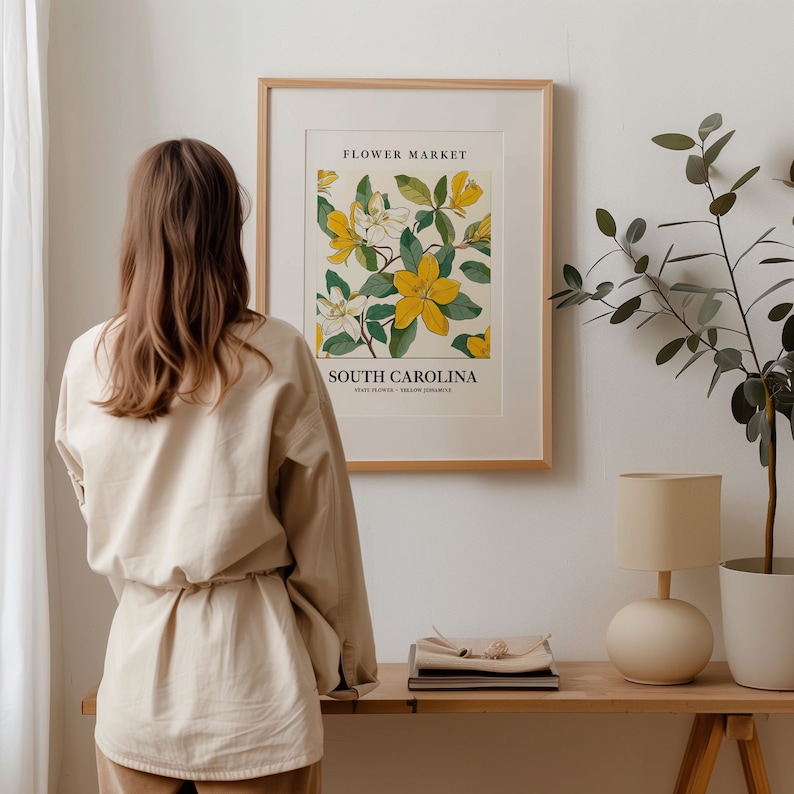 Yellow Jessamine Art Print: South Carolina State Flower, Botanical Pastel 画像 6