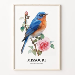Missouri State Bird Art Print, Missouri State Flower Wall Art, Home Decor, Missouri Wall Decor, State-Themed Artwork, C31-127