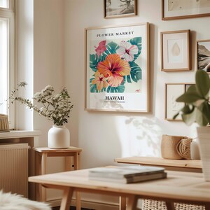 Hawaiian Hibiscus Art Print: 1960s Botanical Pastel Wall Decor image 3