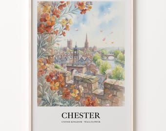 Chester Poster, Watercolor Cityscape Print on 200 GSM Matte Paper