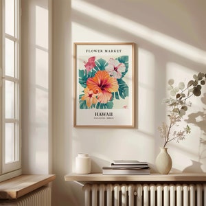 Hawaiian Hibiscus Art Print: 1960s Botanical Pastel Wall Decor image 2
