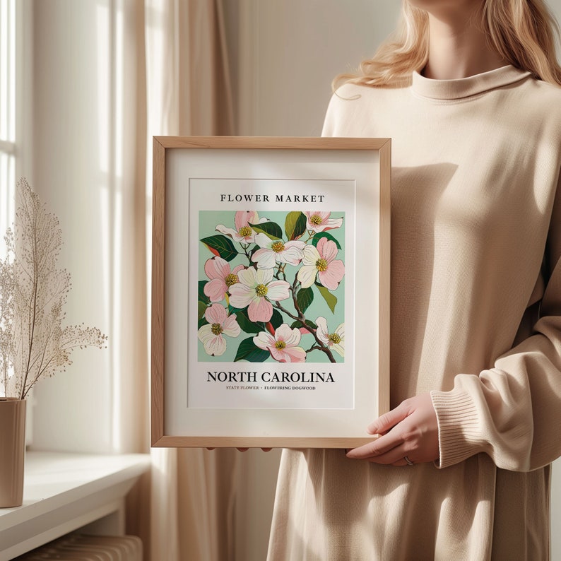Flowering Dogwood Art Print: North Carolina State Flower, Pastel Botanical Wall Art image 4