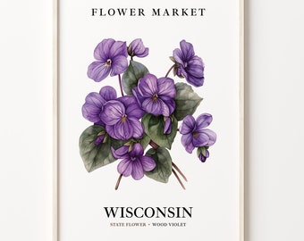 Wood Violet Art Print: Wisconsin State Flower, Botanical Pastel Decor