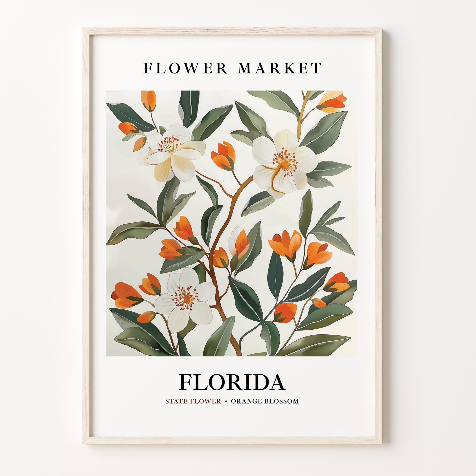 Orange Blossom Art Print: 1960s Florida State Flower, Botanical Pastel