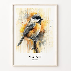 Maine State Bird and Flower Art Print, Maine Wall Art, Home Decor, State-Themed Artwork, Nature Print, C31-136