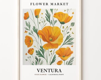 California Poppy Art Print: Ventura Flower Market Pastel Artwork