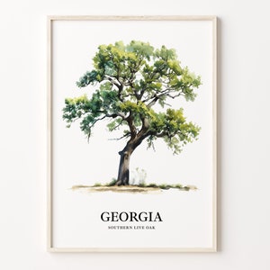 Georgia State Tree Art Print, Southern Live Oak Wall Art, State Tree Symbol, Georgia Home Decor, Botanical Print, C31-8