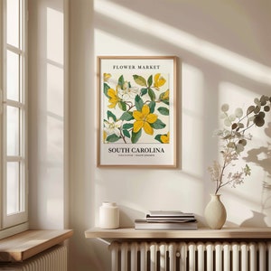 Yellow Jessamine Art Print: South Carolina State Flower, Botanical Pastel 画像 2