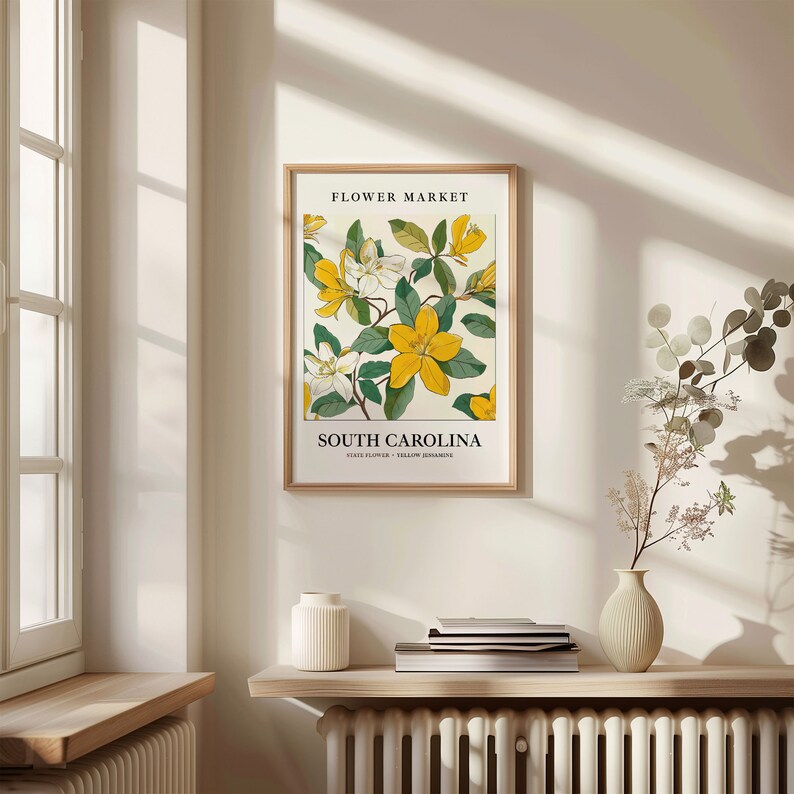 Yellow Jessamine Art Print: South Carolina State Flower, Botanical Pastel 画像 2