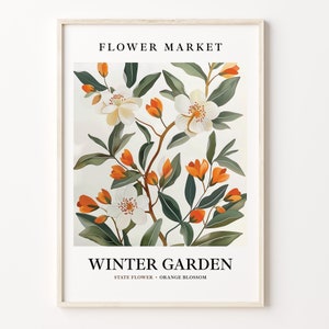 Winter Garden Flower Market Art Print, Orange Blossom Wall Art, Botanical Pastel Artwork, Winter Garden Florida Decor, C31-264