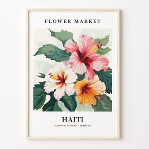 Haiti Flower Market Art Print: Hibiscus Floral Pastel Artwork