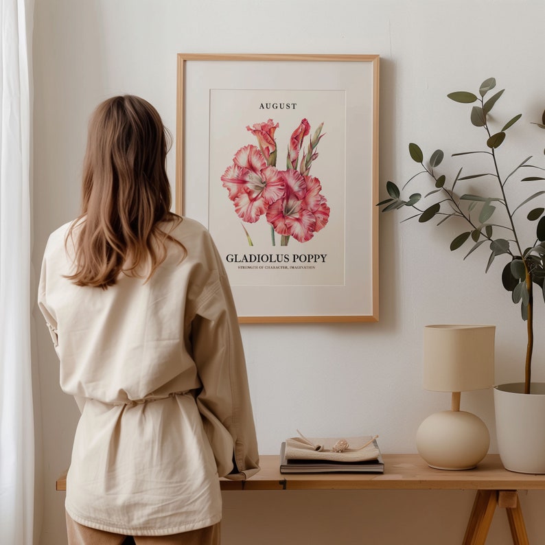 August Flower Art Print: 1960s Gladiolus & Poppy Poster image 6