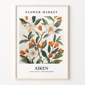 Aiken South Carolina Flower Market Art Print, Botanical Pastel Artwork, Orange Blossom Wall Art, Aiken Flower Decor, C31-193