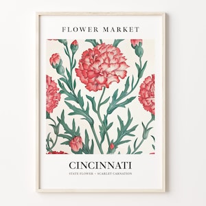 Cincinnati Flower Market Print: Scarlet Carnation Art, Ohio Home Decor 画像 1