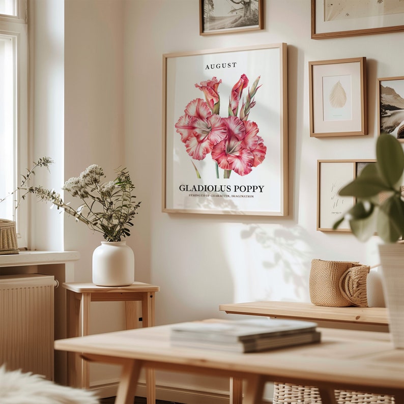 August Flower Art Print: 1960s Gladiolus & Poppy Poster image 3
