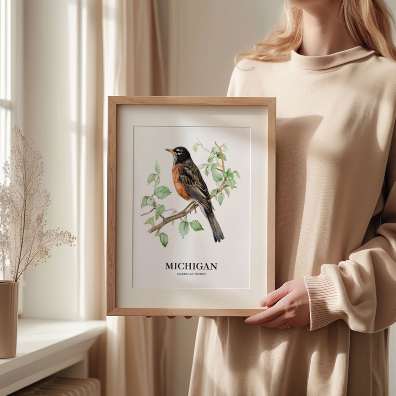 Michigan State Bird Art Print: Eastern Bluebird & Apple Blossom - Etsy
