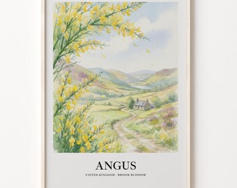Botanical Art Print, Yellow Broom Blossom Watercolor Landscape Poster